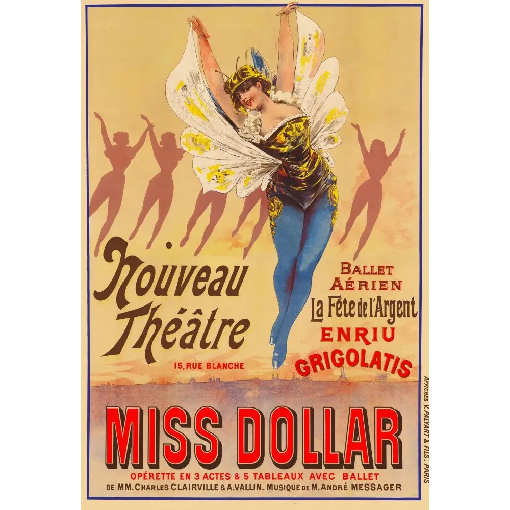 Miss Dollar Opérette Nouveau Théâtre Paris Messager - Publicité vintage Miss Dollar Opérette Nouveau Théâtre Paris Messager - Publicité vintage