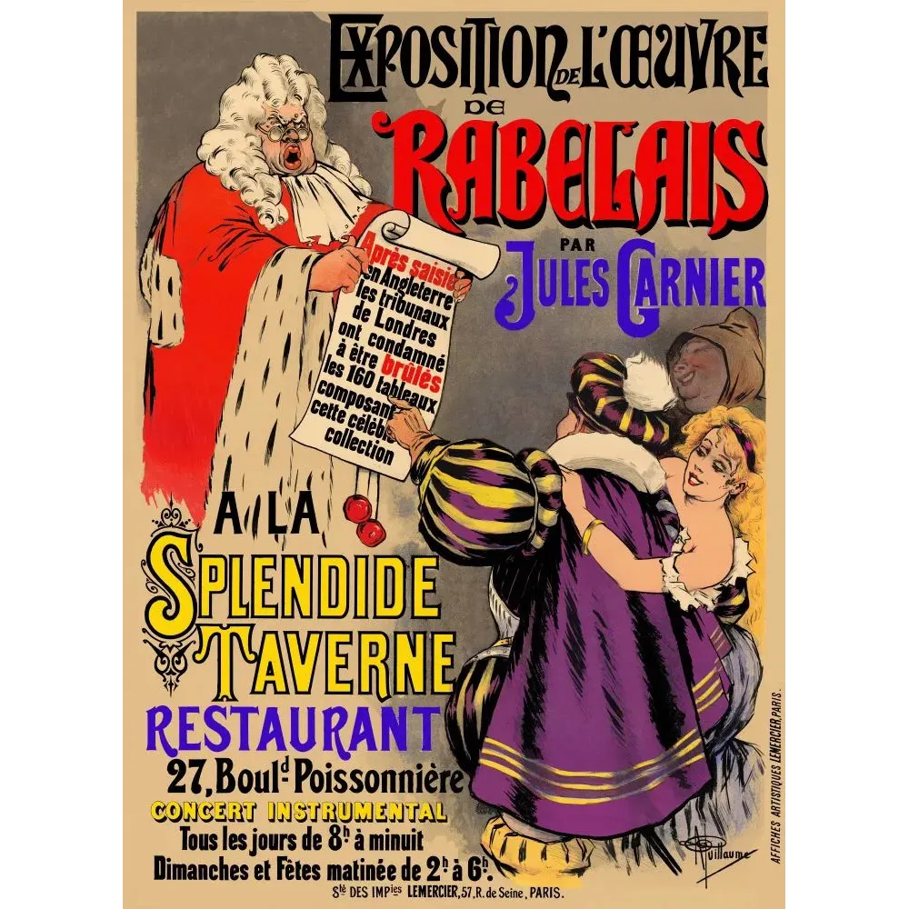 Exposition Rabelais Jules Garnier Splendide Taverne Paris - Publicité vintage Exposition Rabelais Jules Garnier Splendide Taverne Paris - Publicité vintage