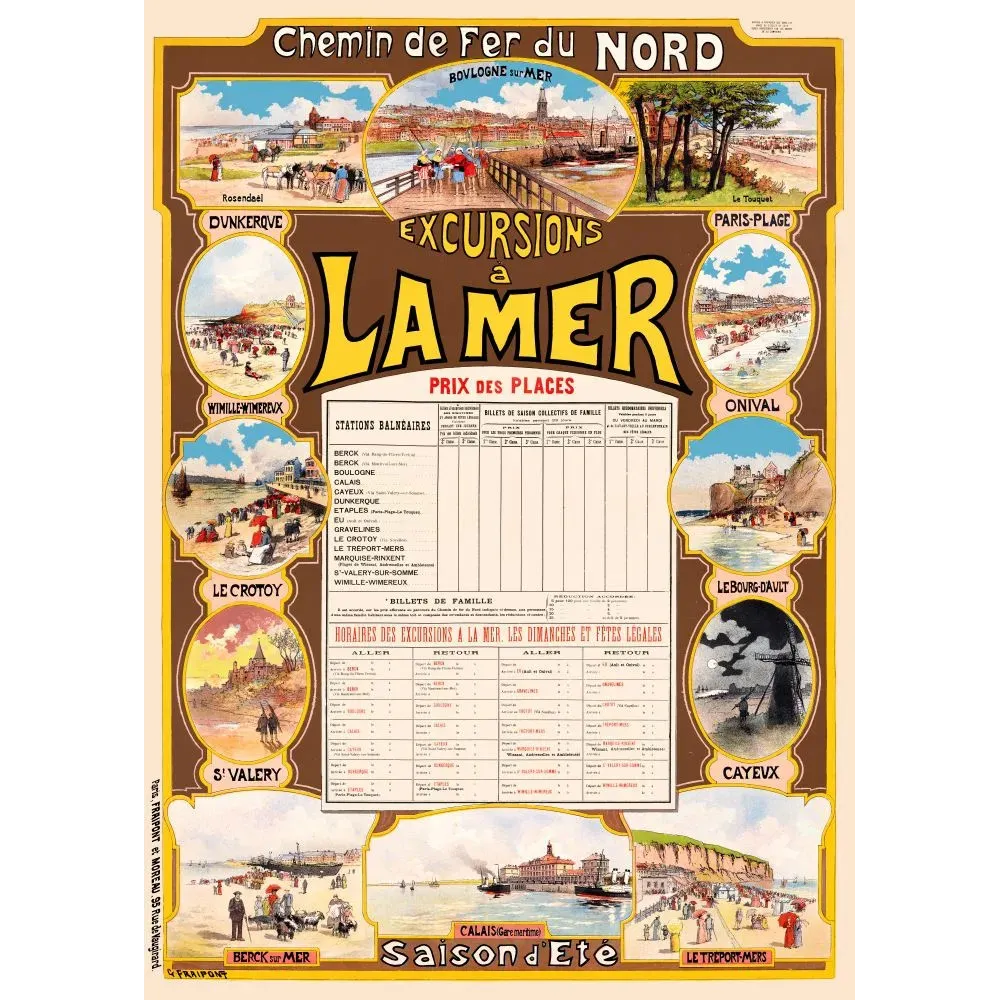 CF Nord Excursions Mer horaires stations balnéaires saison été - Publicité vintage CF Nord Excursions Mer horaires stations balnéaires saison été - Publicité vintage