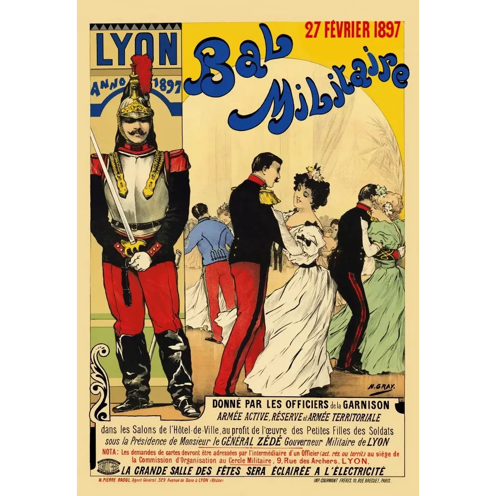 Bal Militaire Lyon 1897 Général Zédé Henry Gray - Publicité vintage