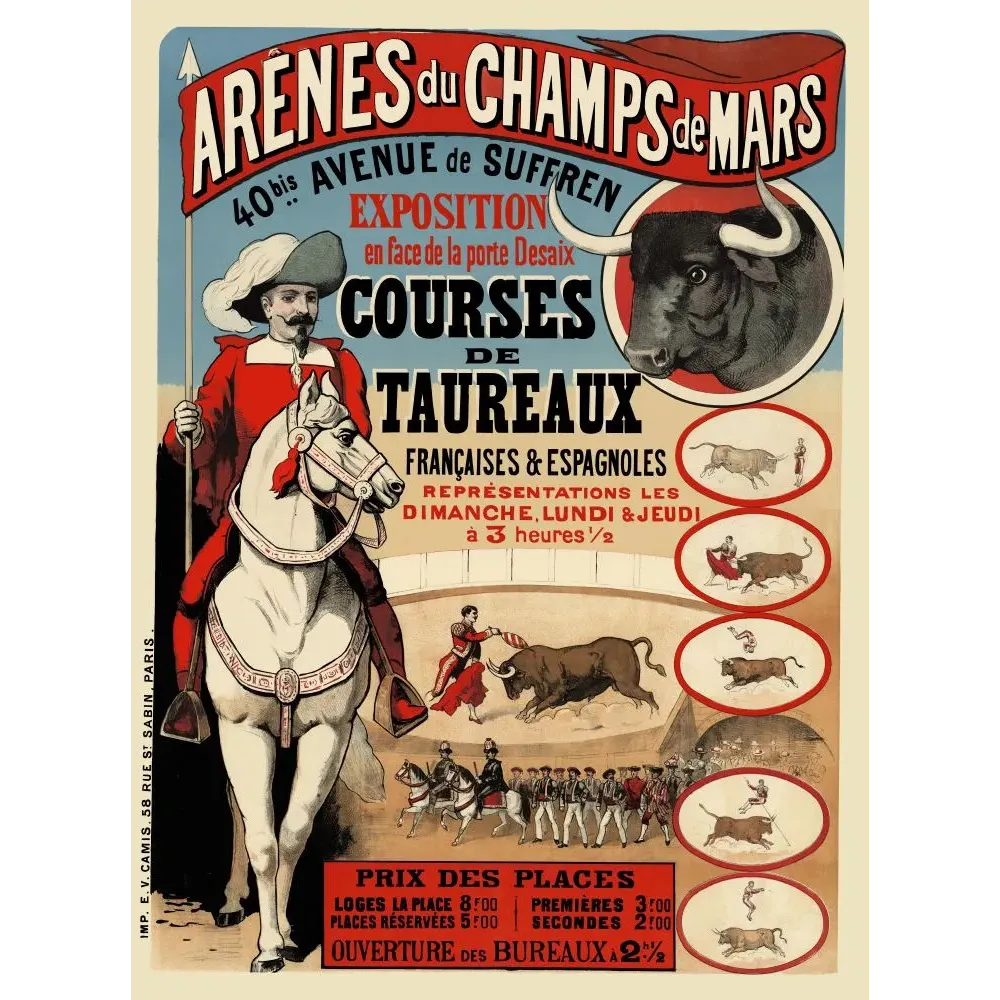 Arènes Champs de Mars corrida taureaux française espagnole Paris - Publicité vintage Arènes Champs de Mars corrida taureaux française espagnole Paris - Publicité vintage