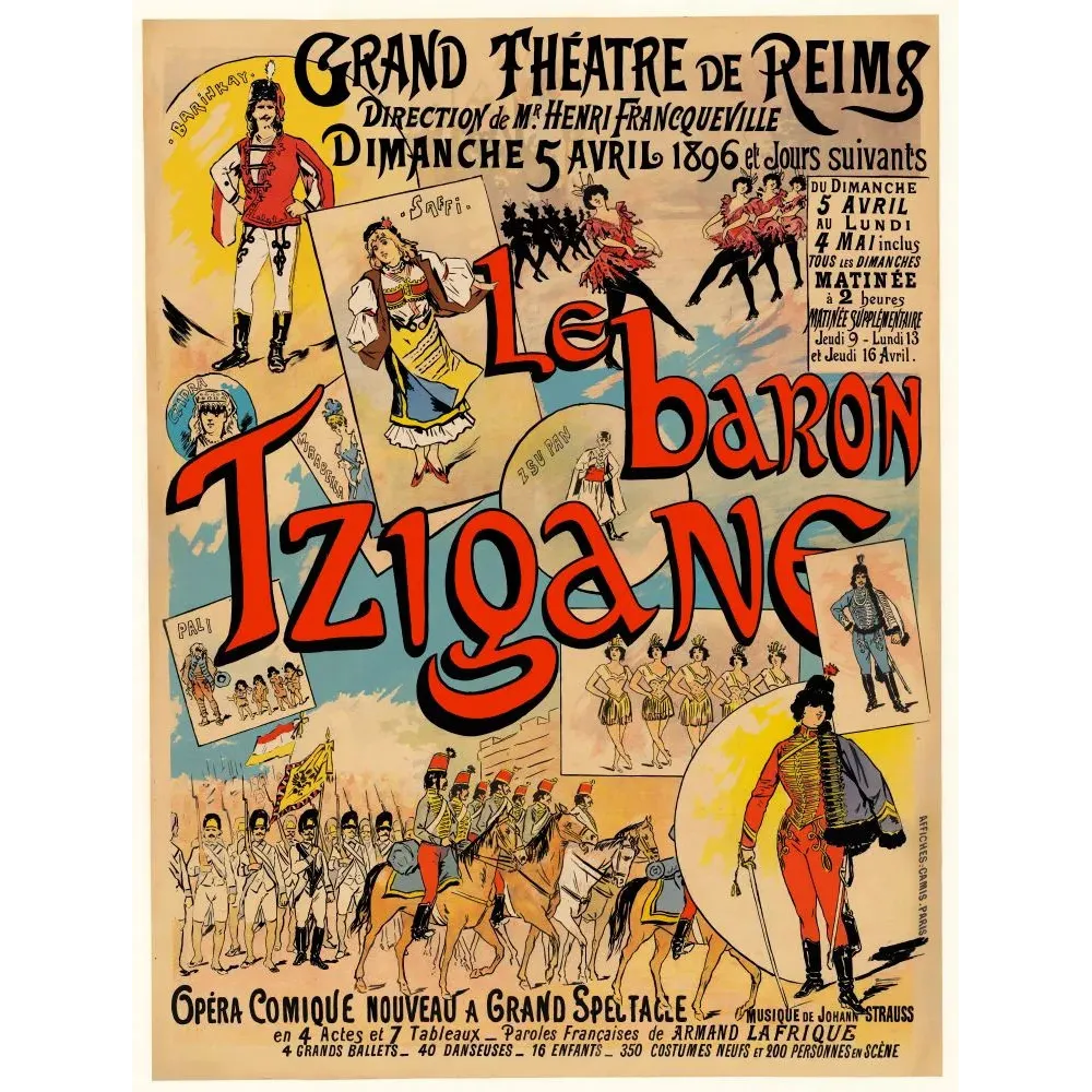 Baron Tzigane Strauss Grand Théâtre Reims 1896 Camis - Publicité vintage Baron Tzigane Strauss Grand Théâtre Reims 1896 Camis - Publicité vintage