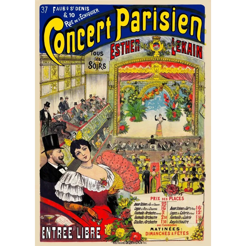 Concert Parisien Esther Lekain faubourg Saint-Denis entrée libre - Publicité vintage Concert Parisien Esther Lekain faubourg Saint-Denis entrée libre - Publicité vintage