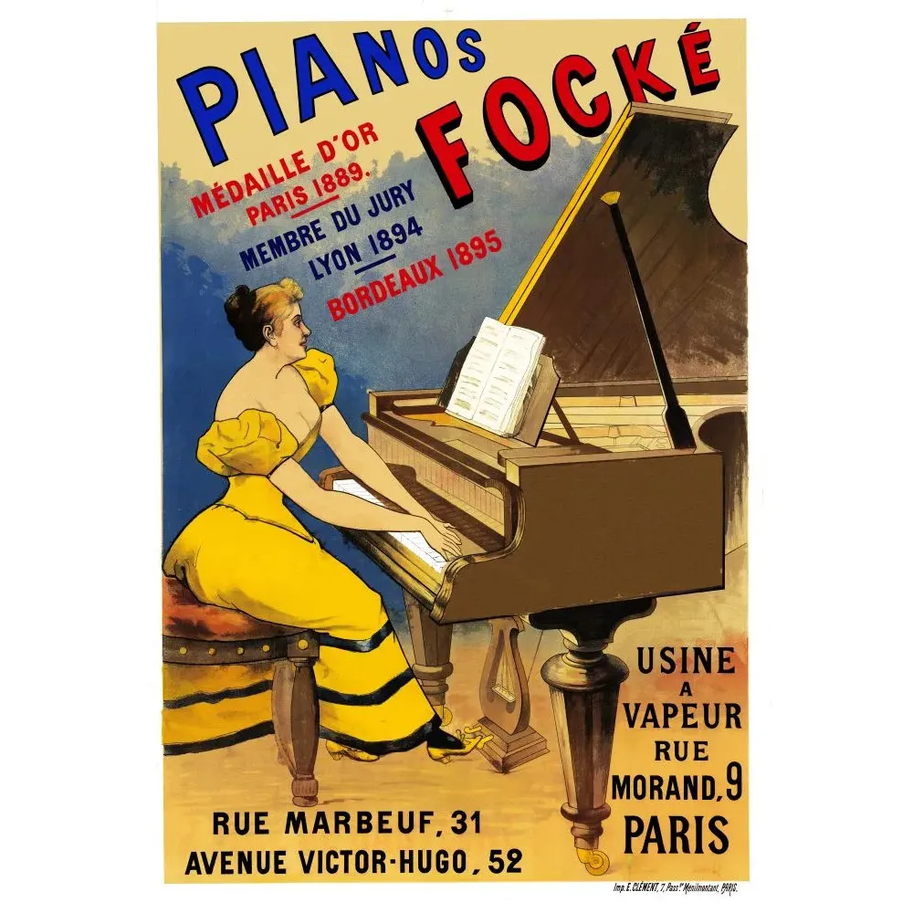 Pianos Focké médaille or Paris 1889 rue Marbeuf - Publicité vintage Pianos Focké médaille or Paris 1889 rue Marbeuf - Publicité vintage