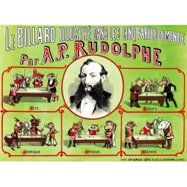 Billard cinq parties monde Rudolphe animaux humoristique Lévy - Publicité vintage