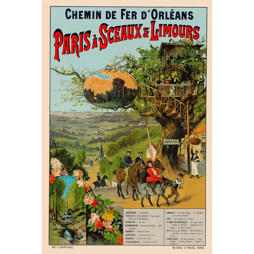 CF Orléans Paris Sceaux Limours Robinson guinguette arbre - Publicité vintage CF Orléans Paris Sceaux Limours Robinson guinguette arbre - Publicité vintage