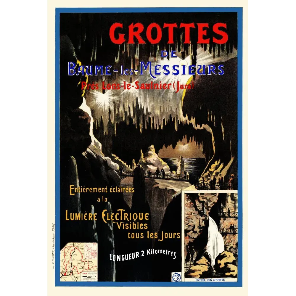 Grottes Baume-les-Messieurs Jura lumière électrique stalactites - Publicité vintage Grottes Baume-les-Messieurs Jura lumière électrique stalactites - Publicité vintage