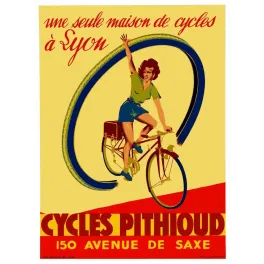 Cycles Pithioud Lyon avenue Saxe femme cycliste 1950 - Publicité vintage