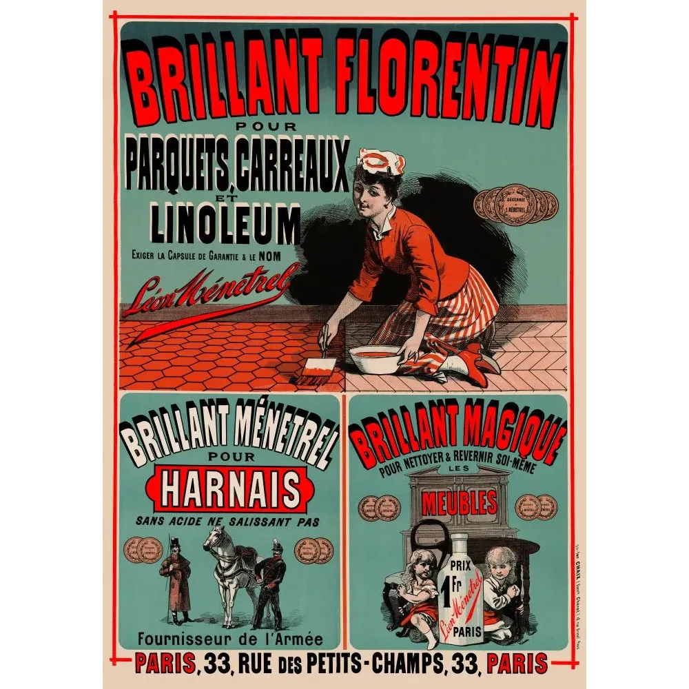 Brillant Florentin parquets carreaux Léon Ménétrel Chaix Paris - Publicité vintage Brillant Florentin parquets carreaux Léon Ménétrel Chaix Paris - Publicité vintage