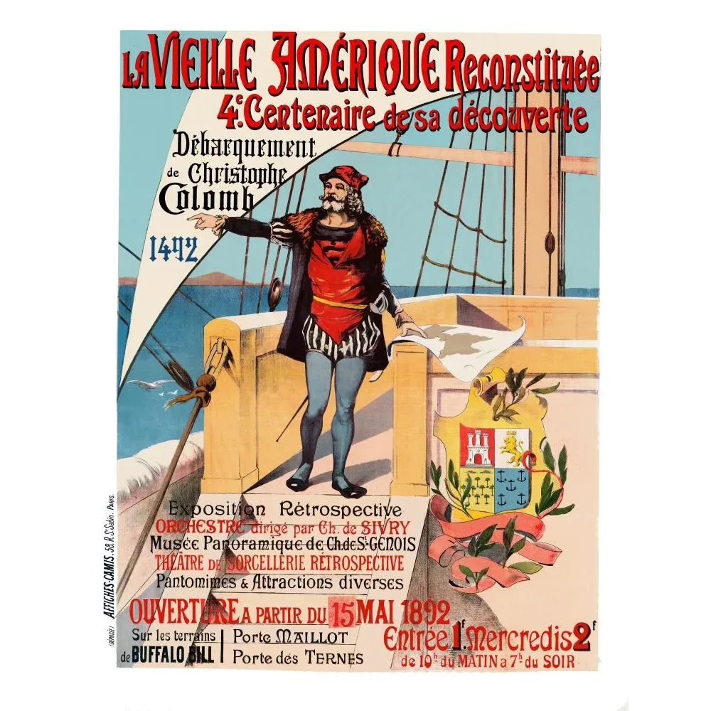 Vieille Amérique Christophe Colomb centenaire 1892 Buffalo Bill Paris - Publicité vintage