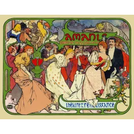 Amants Donnay Théâtre Renaissance Alfons Mucha Art Nouveau - Publicité vintage
