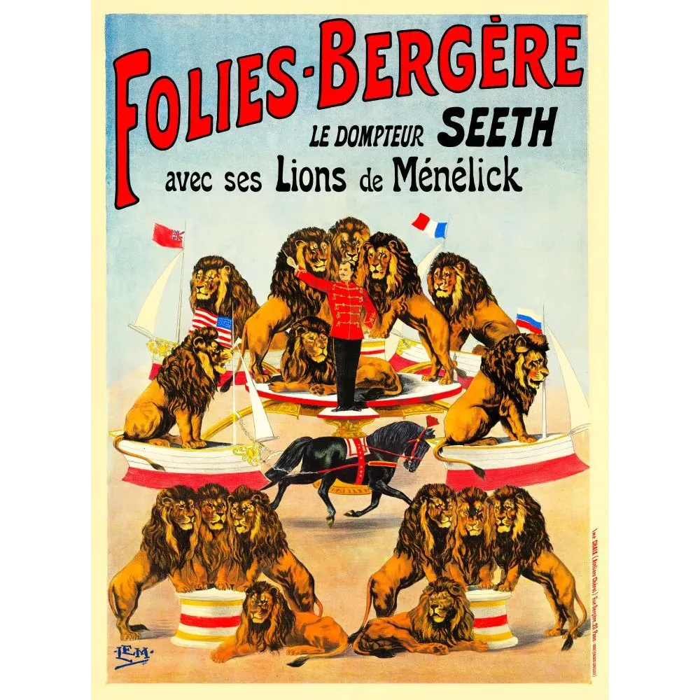Folies-Bergère Dompteur Seeth Lions Ménélick - Publicité vintage Folies-Bergère Dompteur Seeth Lions Ménélick - Publicité vintage