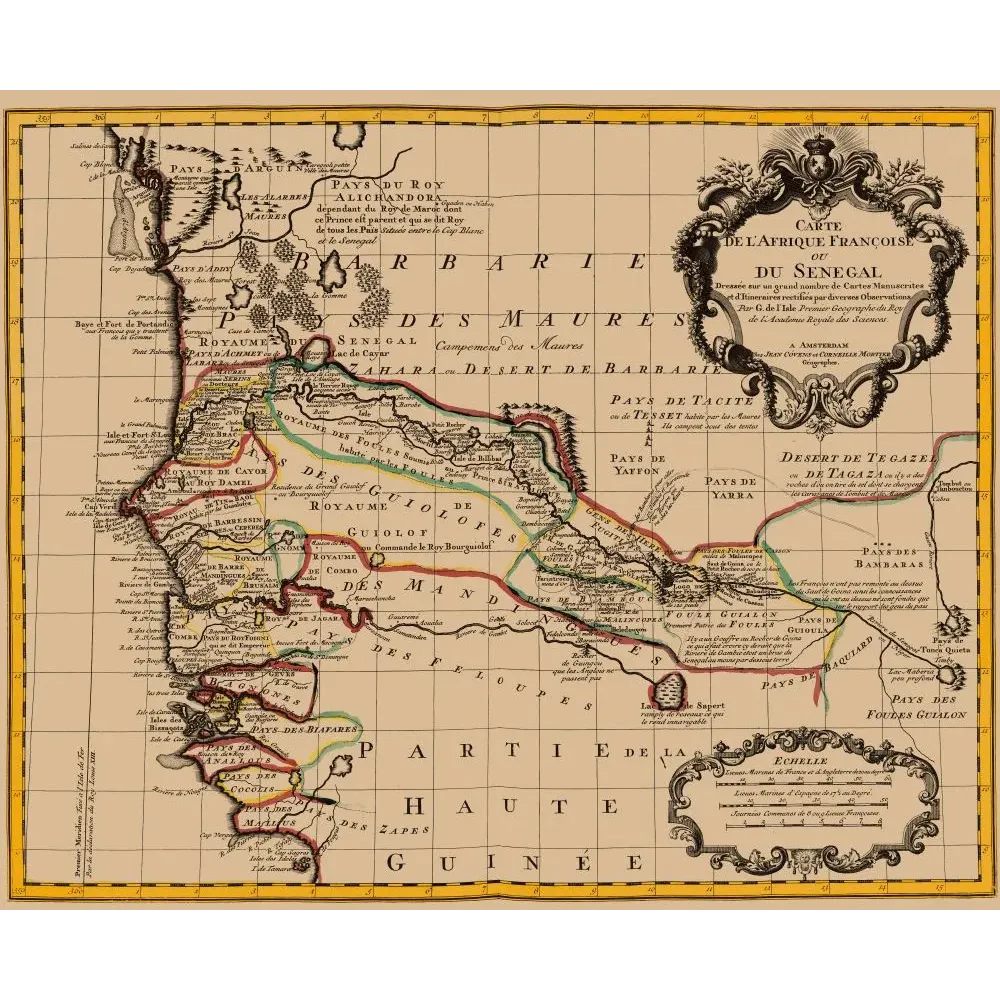 Carte Afrique Françoise Sénégal G. de l'Isle Amsterdam XVIIIe - Carte ancien Carte Afrique Françoise Sénégal G. de l'Isle Amsterdam XVIIIe - Carte ancien
