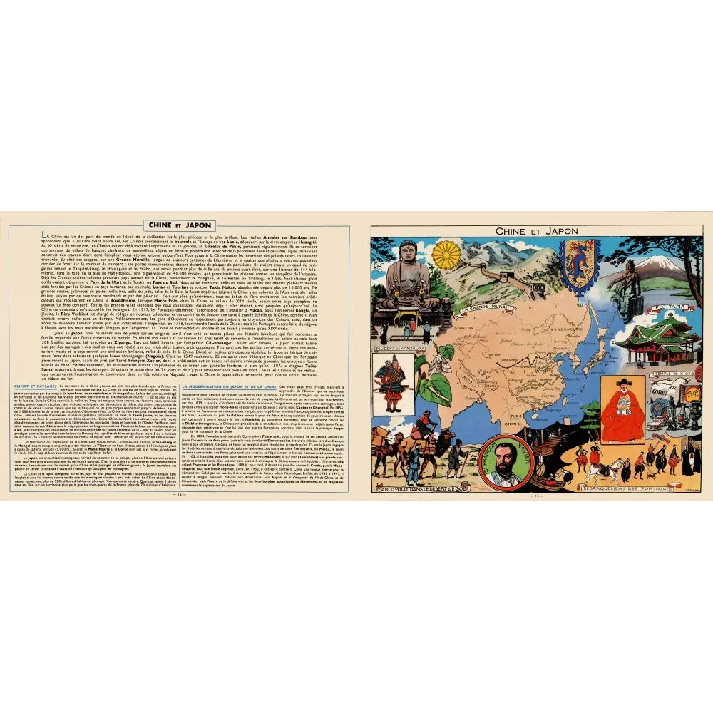 Chine Japon encyclopédie illustrée carte Marco Polo 1930 - Document ancien Chine Japon encyclopédie illustrée carte Marco Polo 1930 - Document ancien