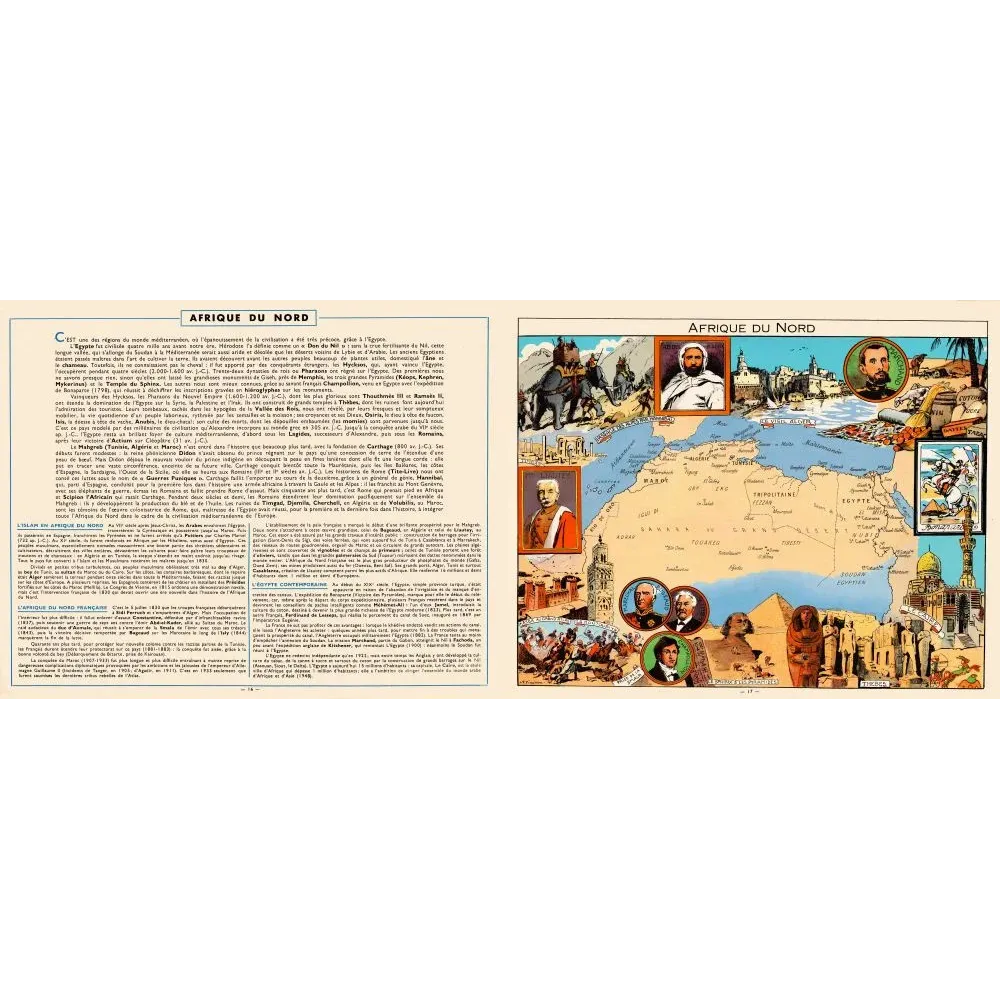 Afrique du Nord encyclopédie illustrée carte portraits - Document ancien Afrique du Nord encyclopédie illustrée carte portraits - Document ancien