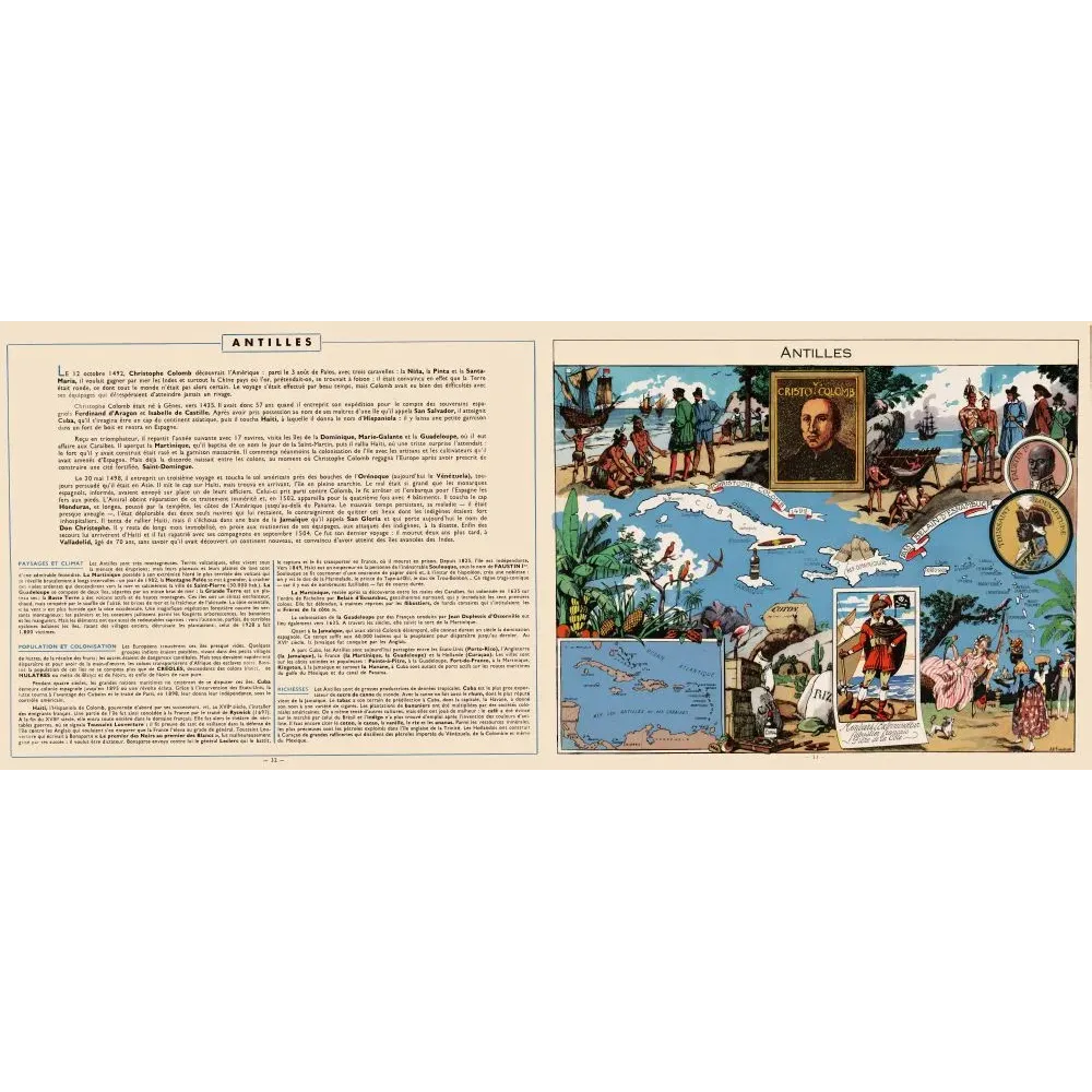 Antilles encyclopédie illustrée Colomb carte Caraïbes - Document ancien Antilles encyclopédie illustrée Colomb carte Caraïbes - Document ancien