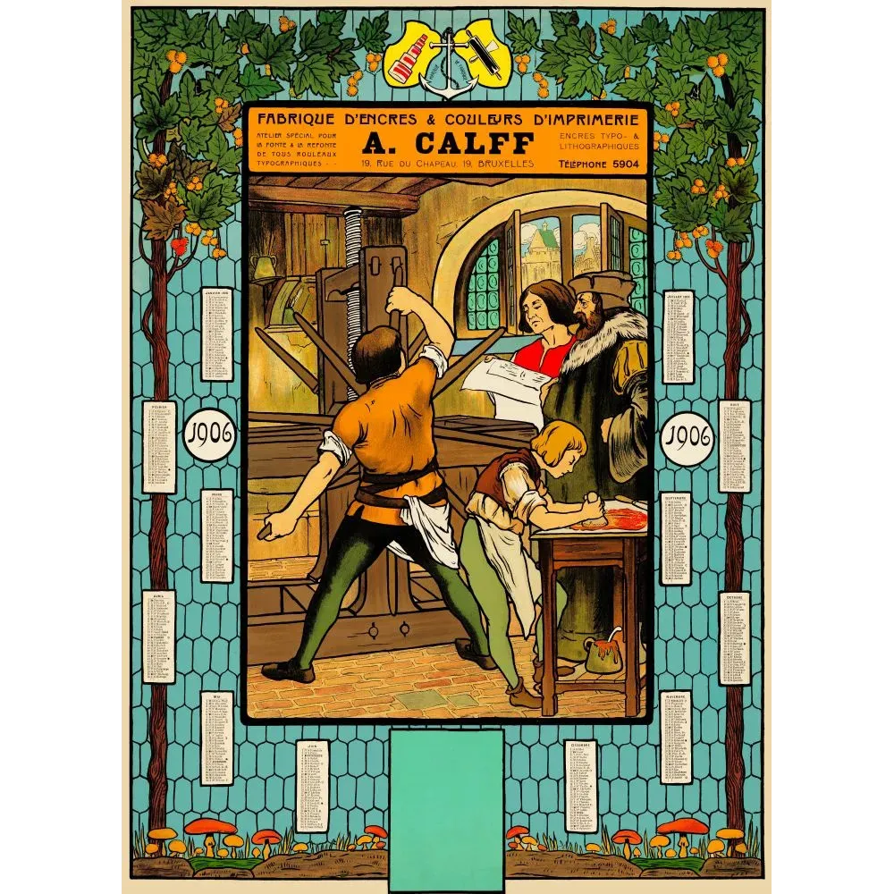 Calendrier Calff encres imprimerie Bruxelles 1906 Art Nouveau - Publicité vintage Calendrier Calff encres imprimerie Bruxelles 1906 Art Nouveau - Publicité vintage