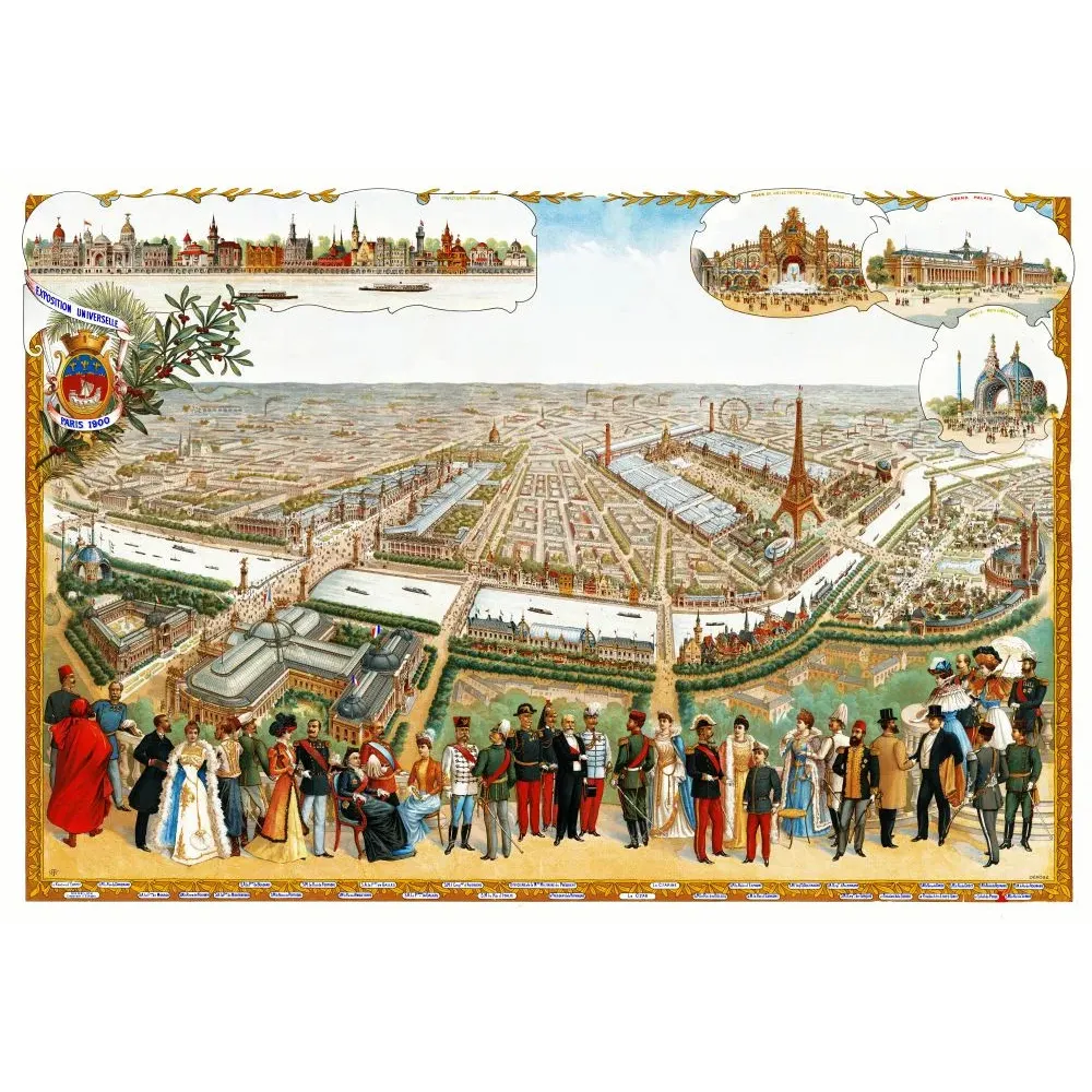 Exposition Universelle Paris 1900 vue panoramique chefs État - Publicité vintage Exposition Universelle Paris 1900 vue panoramique chefs État - Publicité vintage