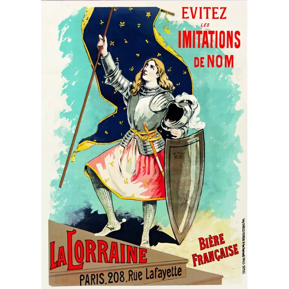 Bière La Lorraine Jeanne d'Arc Paris rue Lafayette - Publicité vintage Bière La Lorraine Jeanne d'Arc Paris rue Lafayette - Publicité vintage