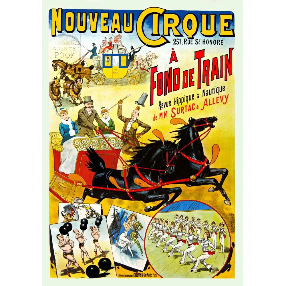 Nouveau Cirque À Fond de Train revue hippique Surtac Allevy - Publicité vintage