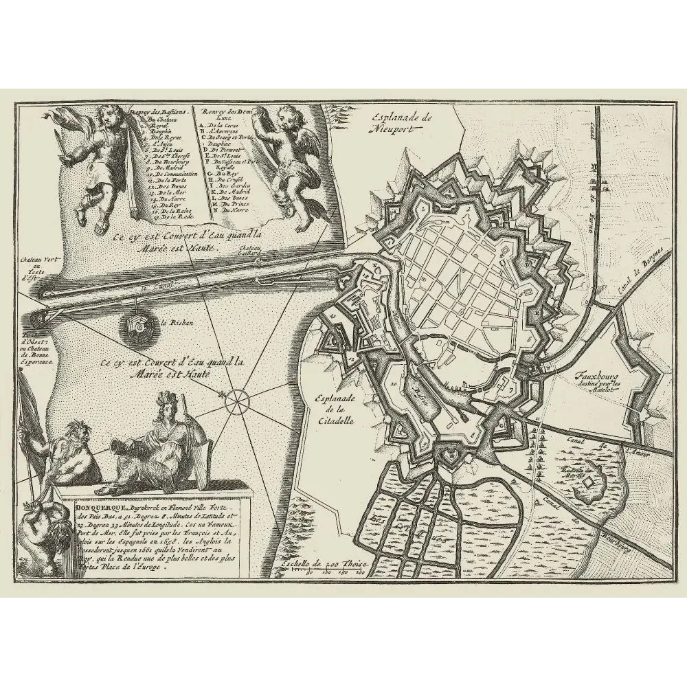 Plan Dunkerque place forte Pays-Bas XVIIe bastions - Carte ancien Plan Dunkerque place forte Pays-Bas XVIIe bastions - Carte ancien