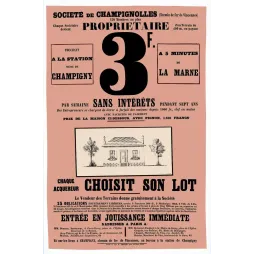 Société Champignolles terrains Champigny 3 francs semaine - Publicité vintage