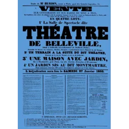 Vente Théâtre Belleville Paris adjudication 1855 - Document ancien