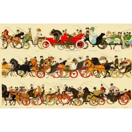 Défilé Automobiles au Bois de Boulogne – Voitures anciennes, équipages à chevaux, vers 1900-1905