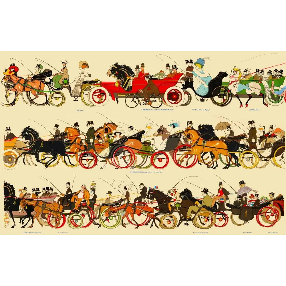Défilé automobiles équipages Bois de Boulogne 1900 - Publicité vintage
