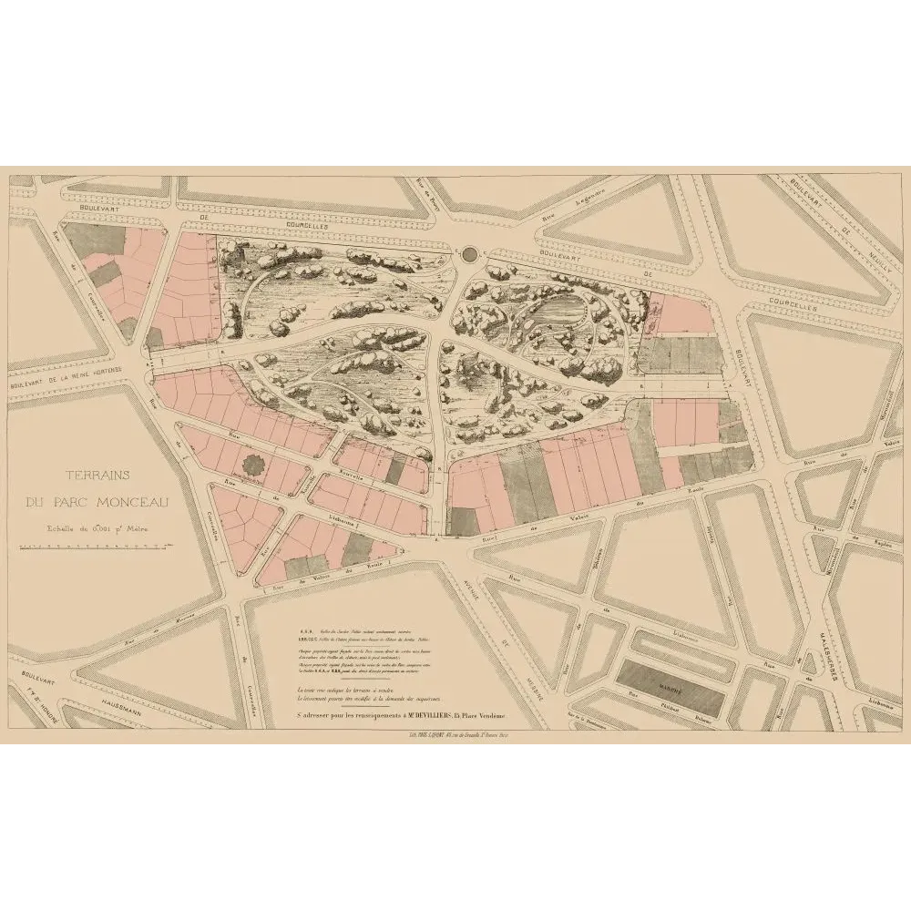 Terrains Parc Monceau Paris lotissement Haussmann - Carte ancien