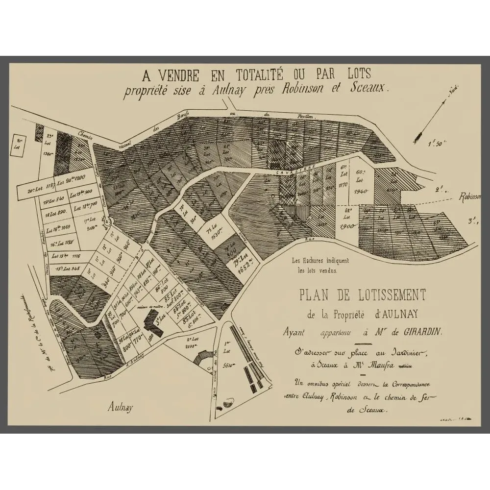 Lotissement Aulnay propriété Girardin Robinson Sceaux - Carte ancien