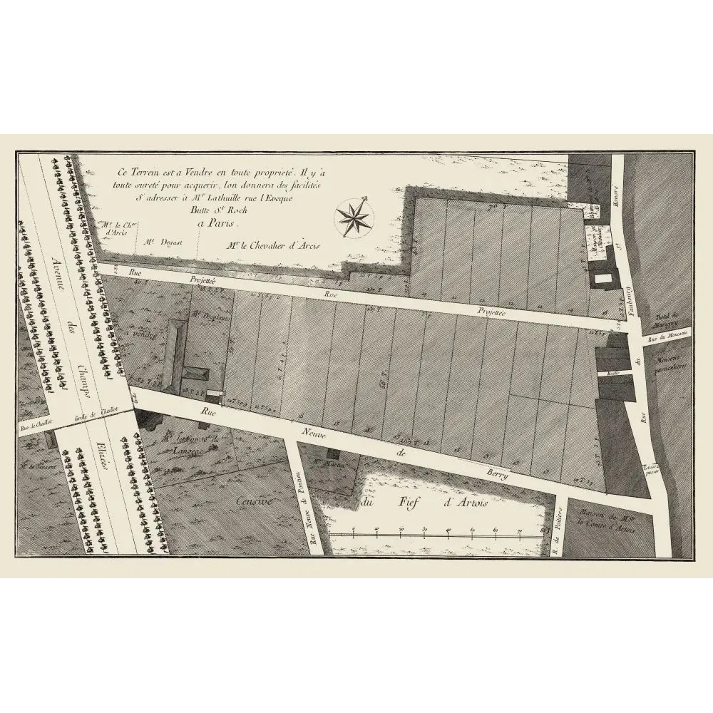 Plan lotissement Paris Fief Artois XVIIIe - Carte ancien