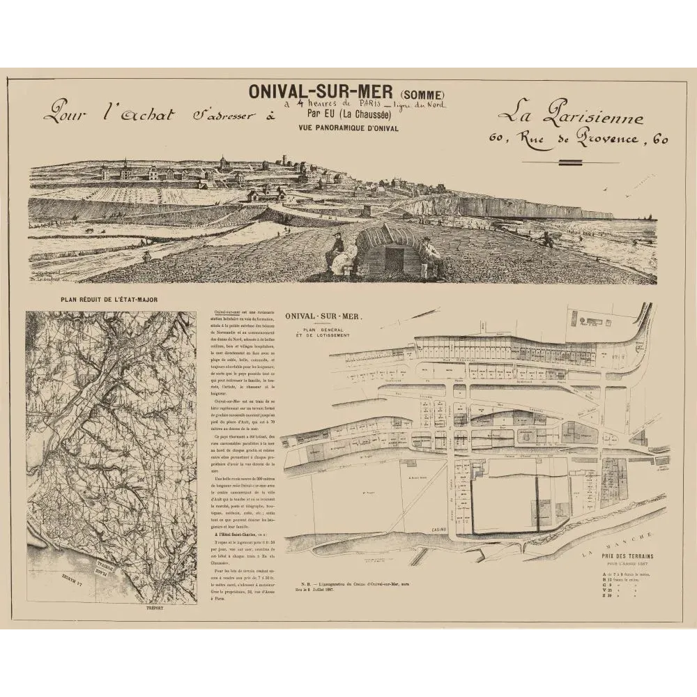 Onival-sur-Mer Somme lotissement vue panoramique 1887 - Carte ancien