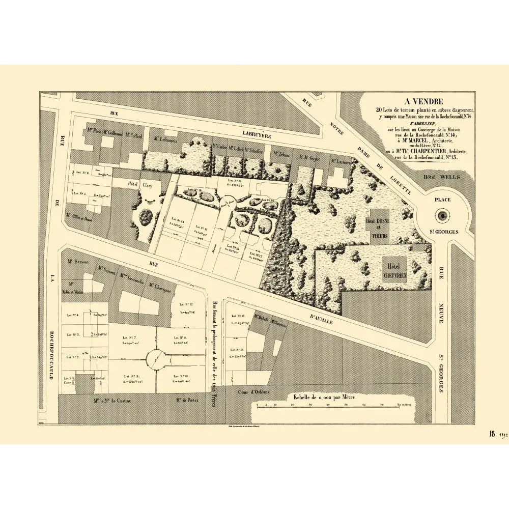 Plan lotissement Paris Place Saint-Georges Rochefoucauld 1850 - Carte ancien Plan lotissement Paris Place Saint-Georges Rochefoucauld 1850 - Carte ancien