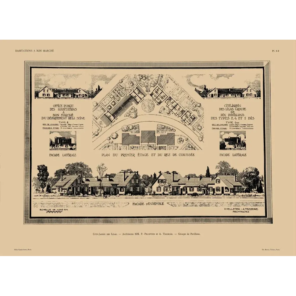 Cité-Jardin des Lilas Plans HBM Pelletier Teisseire - Document ancien