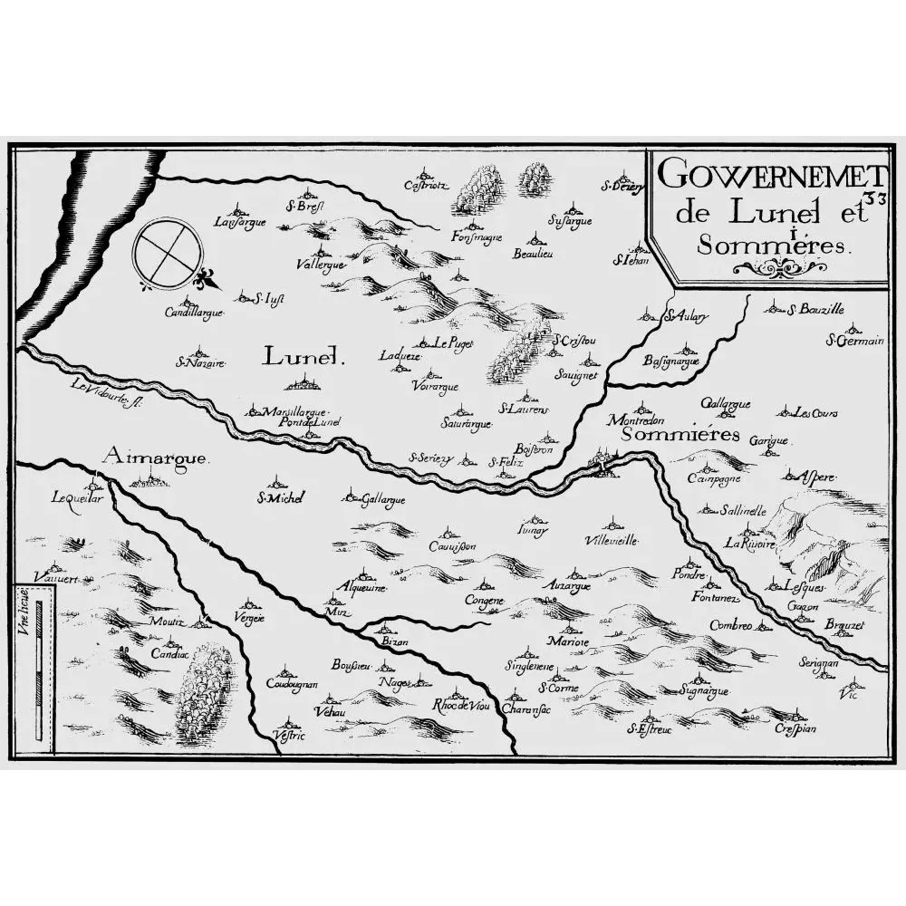 Carte Lunel Sommières Tassin 1636 Languedoc XVIIe - Carte ancien Carte Lunel Sommières Tassin 1636 Languedoc XVIIe - Carte ancien
