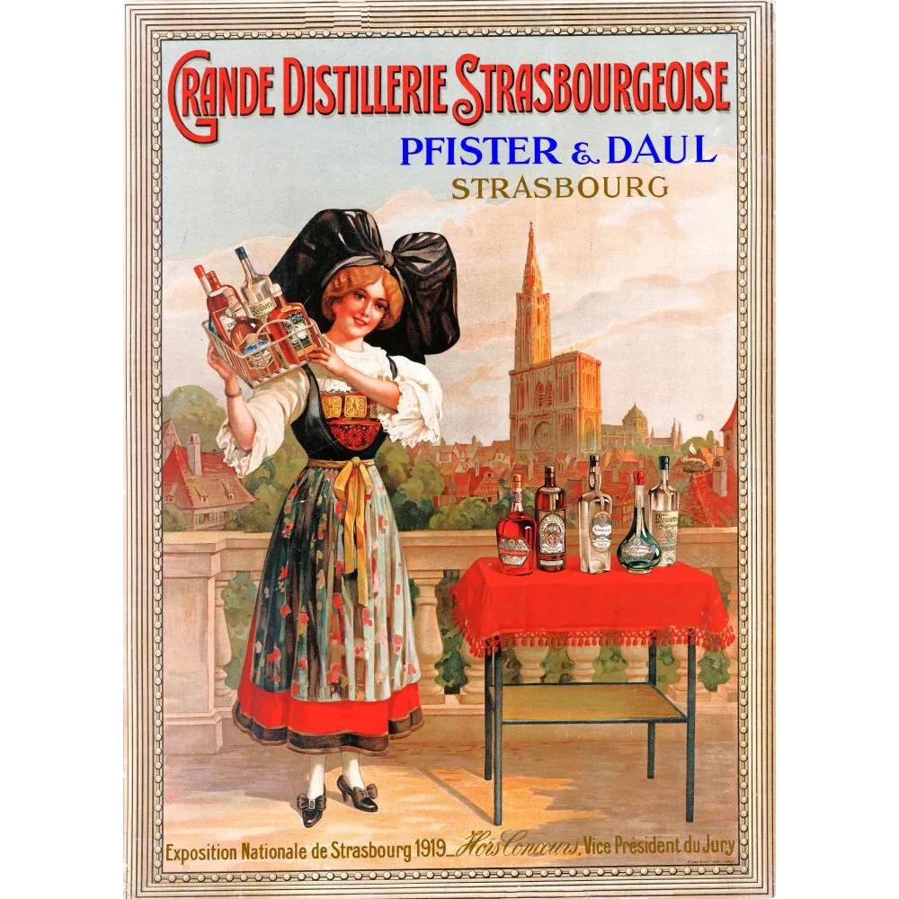 Distillerie Strasbourg Pfister Daul Alsace 1919 - Publicité vintage Distillerie Strasbourg Pfister Daul Alsace 1919 - Publicité vintage
