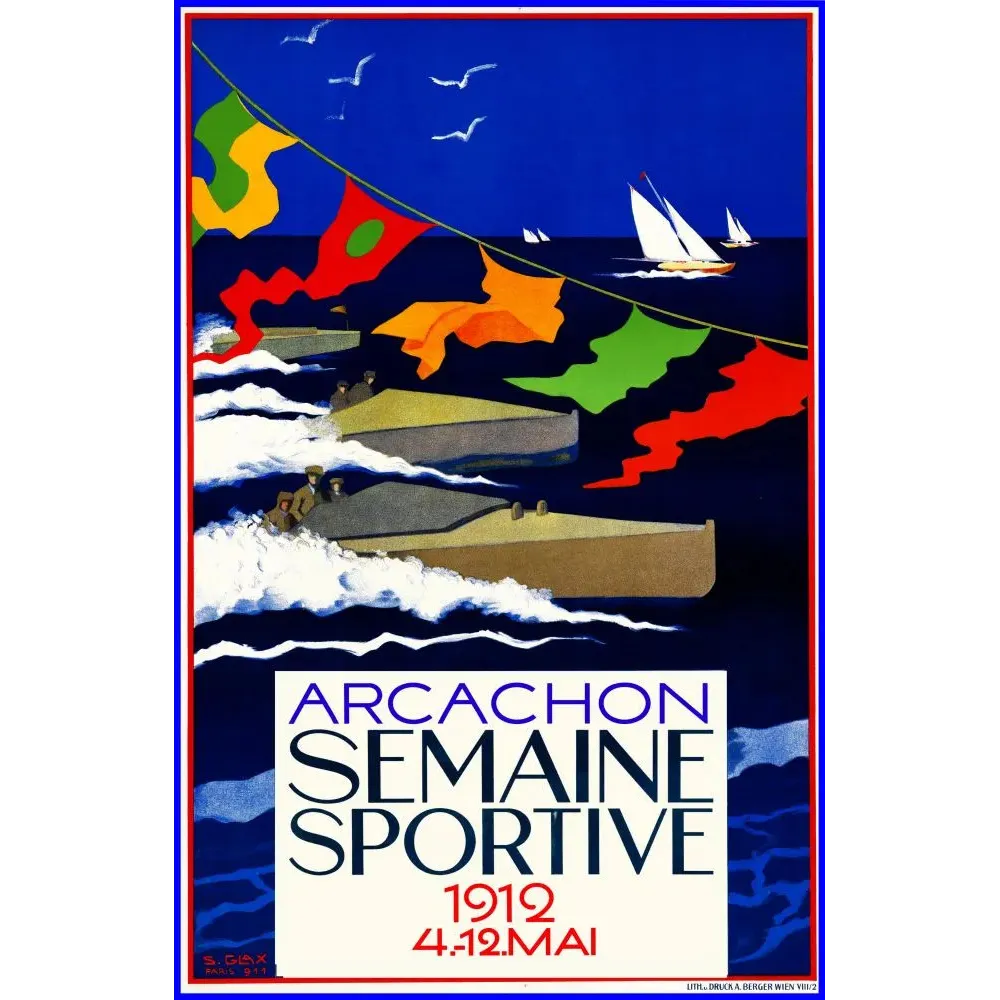 Arcachon Semaine Sportive 1912 S. Glax - Publicité vintage Arcachon Semaine Sportive 1912 S. Glax - Publicité vintage