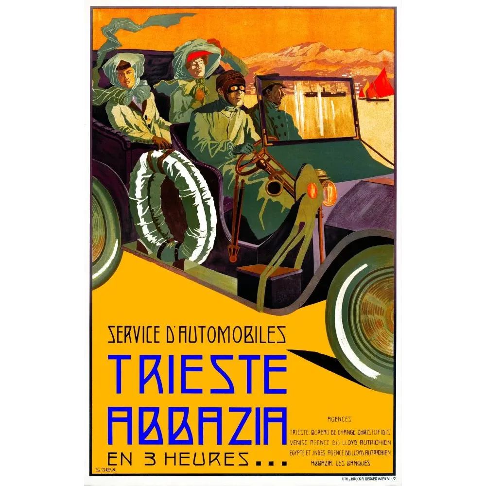 Automobile Trieste Abbazia S. Glax Adriatique - Publicité vintage Automobile Trieste Abbazia S. Glax Adriatique - Publicité vintage