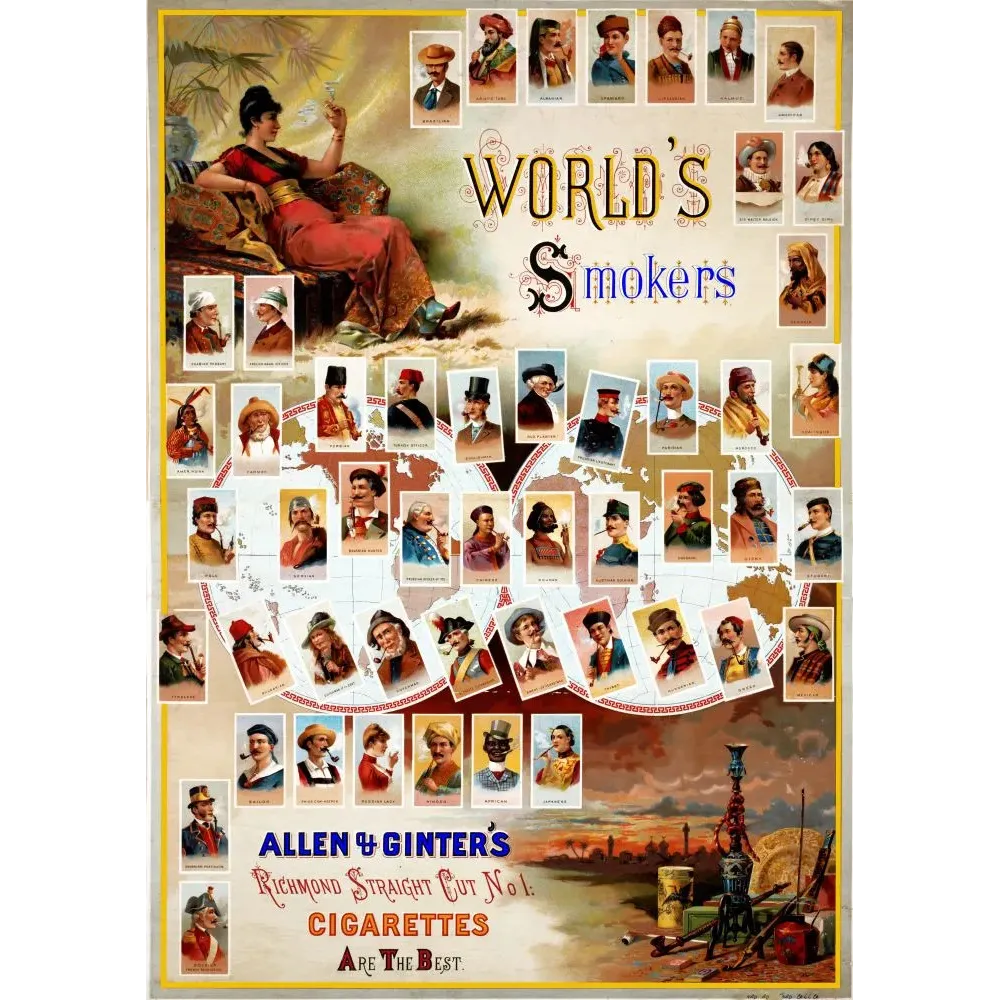 World's Smokers Allen Ginter Richmond Cigarettes - Publicité vintage World's Smokers Allen Ginter Richmond Cigarettes - Publicité vintage