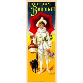 Liqueurs Bardinet Pierrot ombrelle chat noir Fontenin - Publicité vintage
