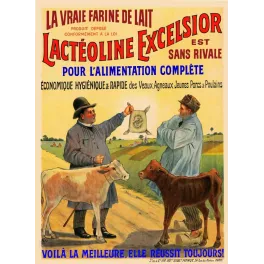 Lactéoline Excelsior farine de lait élevage Minot Paris - Publicité vintage