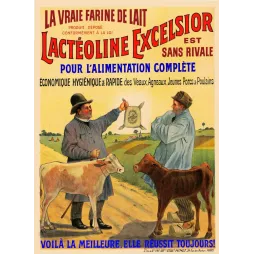 Lactéoline Excelsior farine de lait élevage Minot Paris - Publicité vintage