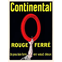 Pneu Continental Rouge Ferré Chaix fond noir - Publicité vintage