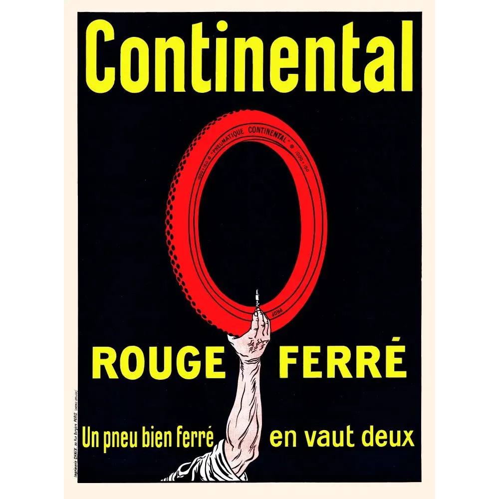 Pneu Continental Rouge Ferré Chaix fond noir - Publicité vintage Pneu Continental Rouge Ferré Chaix fond noir - Publicité vintage