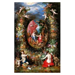 Allégorie Abondance Nature peinture flamande XVIIe putti - Publicité vintage