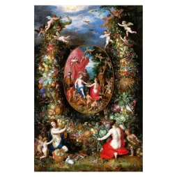Allégorie Abondance Nature peinture flamande XVIIe putti - Publicité vintage