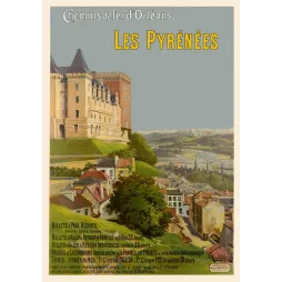 Pyrénées Chemins de Fer Orléans Hugo d'Alési château Pau - Publicité vintage