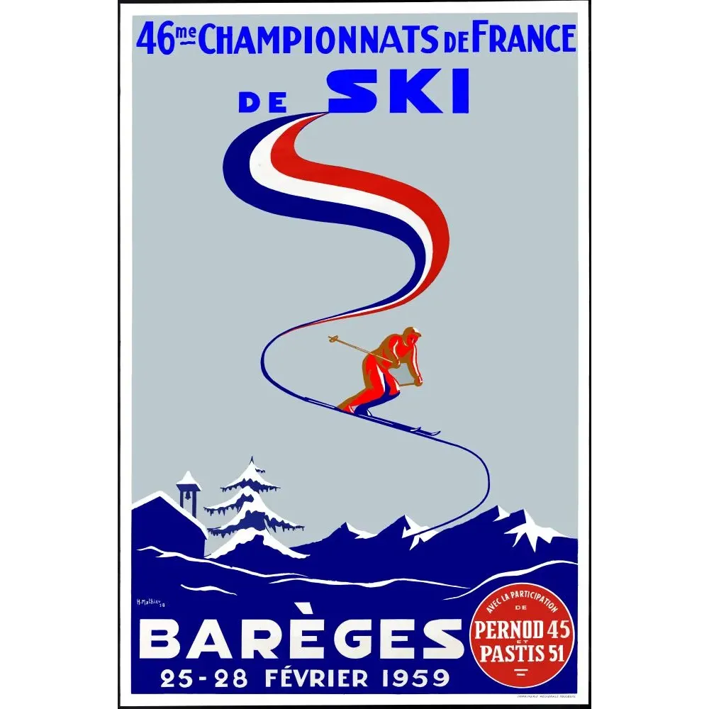 Championnats France Ski Barèges 1959 Mathieu tricolore - Publicité vintage Championnats France Ski Barèges 1959 Mathieu tricolore - Publicité vintage