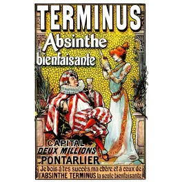 Absinthe Terminus Pontarlier Arlequin Camis bienfaisante - Publicité vintage